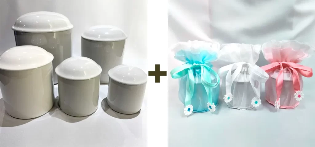 骨壷とシフォン骨袋のセット画像