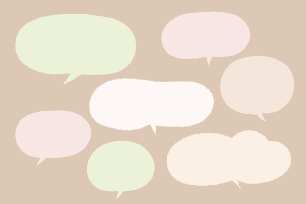 さまざまなセリフのフキダシが飛び交うイラスト